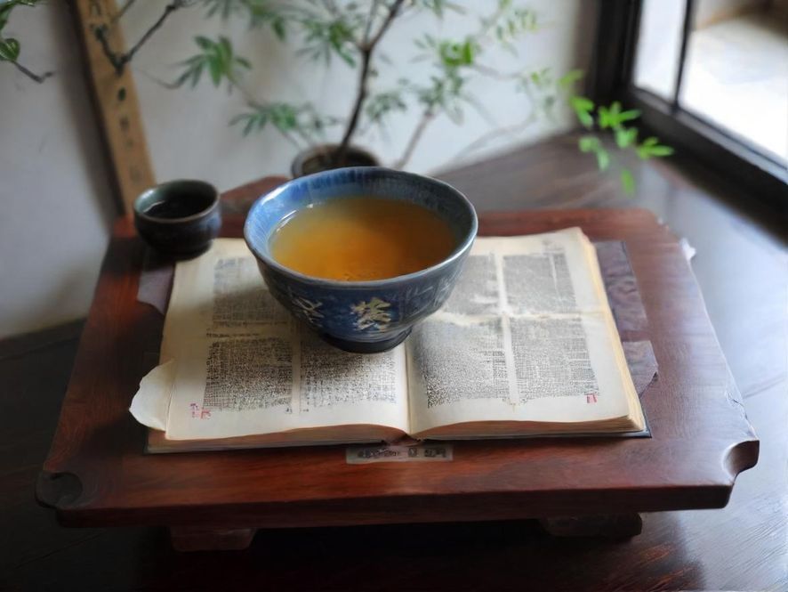 一间温馨雅致的茶室,柔和的灯光下,茶具摆放整齐,营造出宁静放松的氛围。