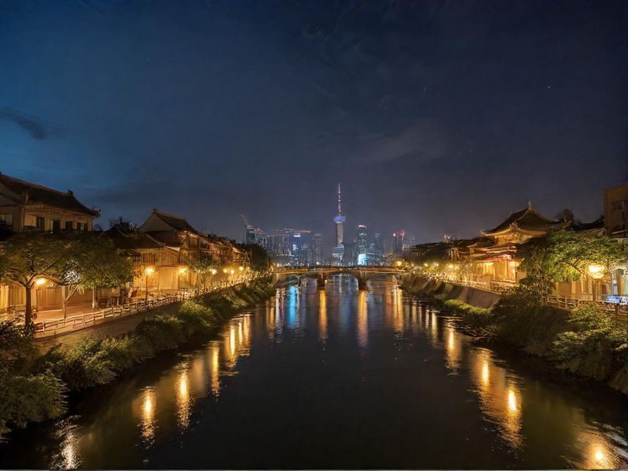 繁华都市的璀璨夜景,从高处俯瞰,霓虹灯光交织成一片流动的光海,高耸的摩天大楼在夜幕下熠熠生辉,展现出都市的无限魅力与活力。