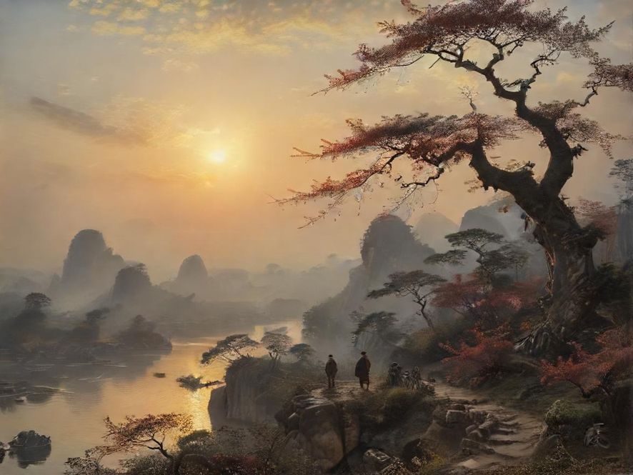 一对朋友在充满艺术气息的咖啡馆里轻松聊天