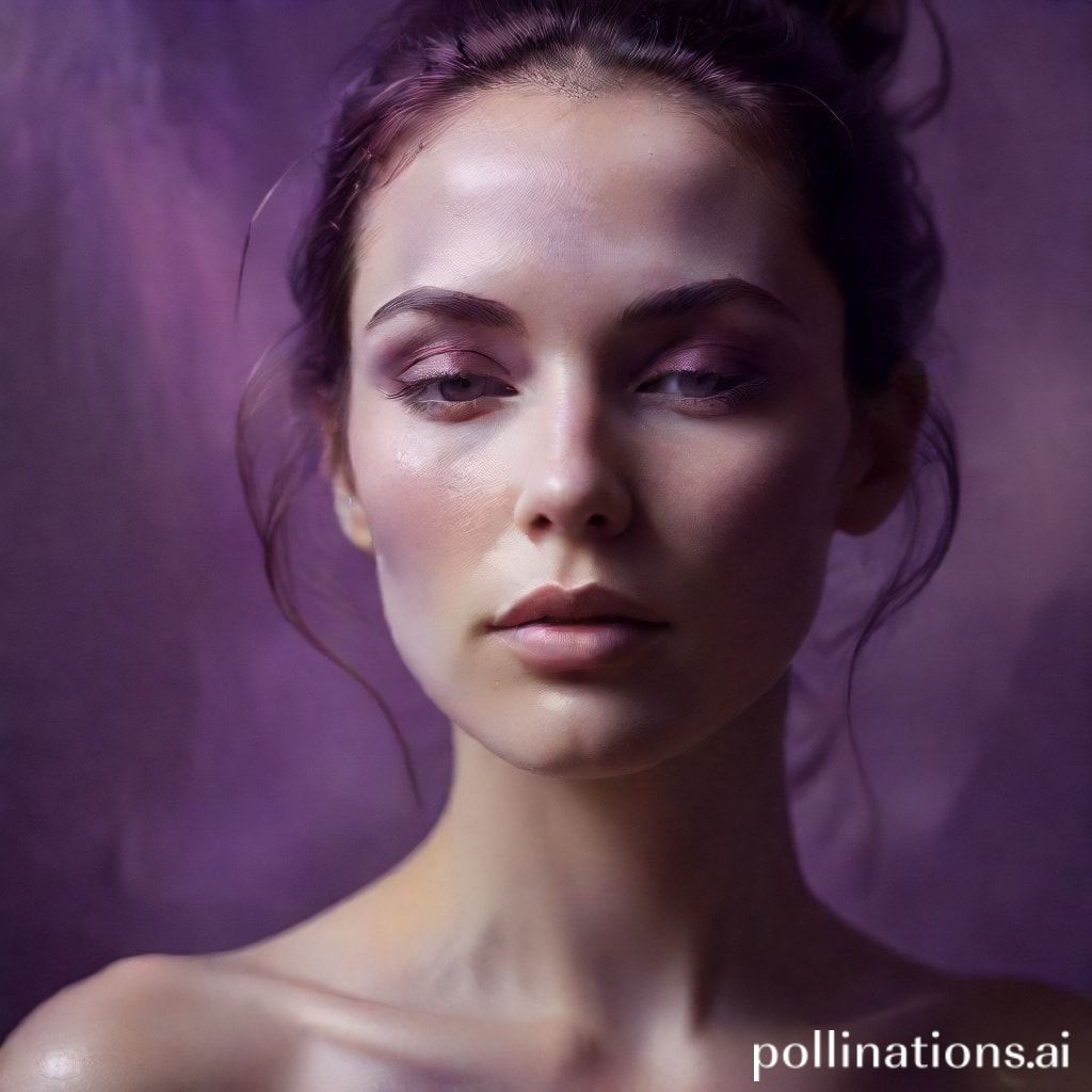 抽象背景上女性极简主义美的概念性紫色肖像