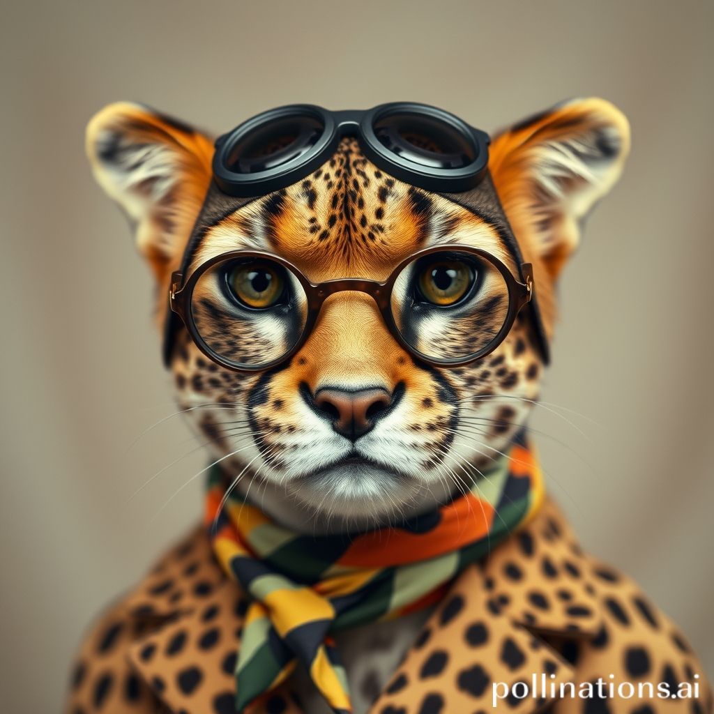 猎豹穿着复古的服装。七十年代中期 直接对眼睛 表情 脸。