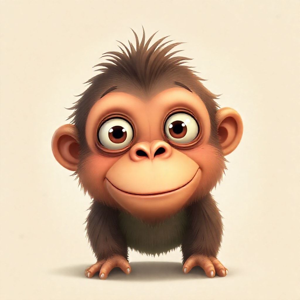 猩猩，柔和的色彩，以狂野夸张的卡通风格，凸出的眼睛，巨大的嘴巴，幽默而富有表现力的角色设计，异想天开和超现实的风格，柔和的背景，细致的纹理，夸张的比例。