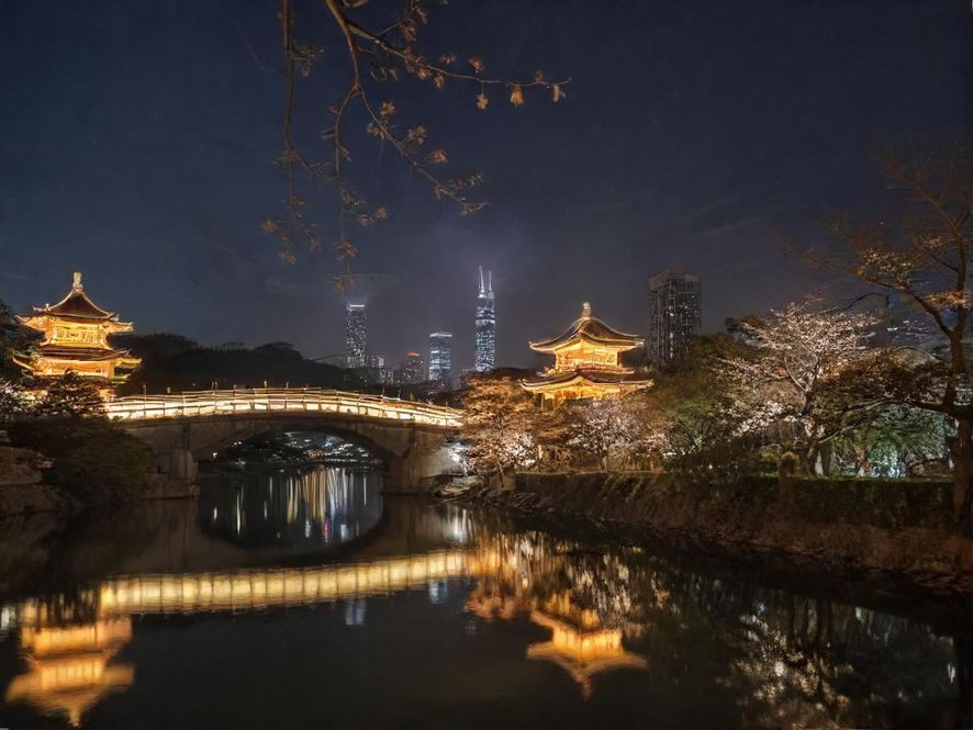 从高空俯瞰城市夜景,霓虹闪烁,车水马龙,充满活力与神秘感
