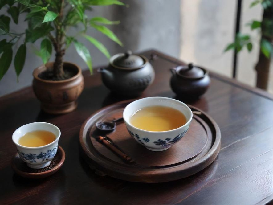 在深圳的某个角落,一盏精致的茶杯盛满了嫩绿的新茶,柔和的光线透过窗户洒落在茶几上,窗外是璀璨的都市夜景,营造出一种宁静而奢华的氛围。