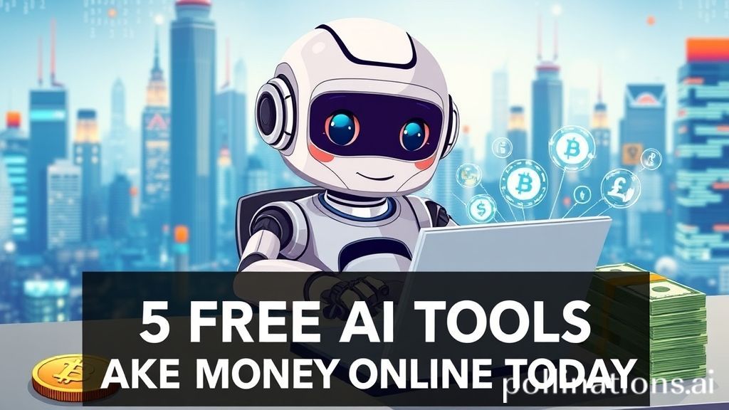 Free AI tools for making money online today - A robot using AI to generate income with various tools.