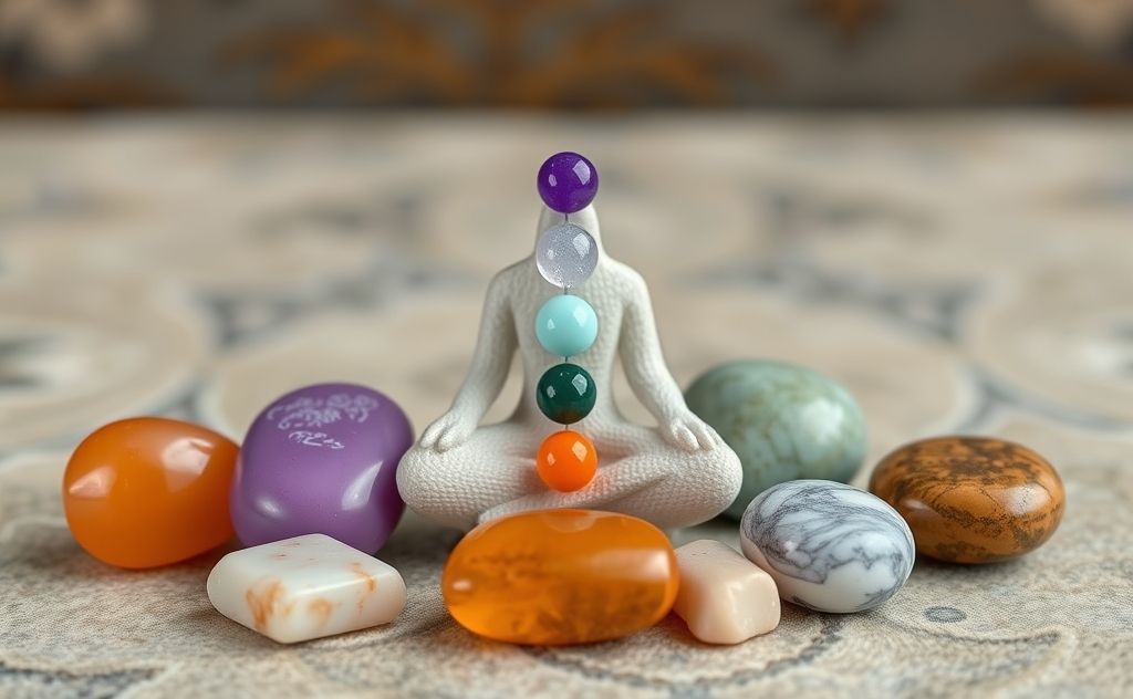 7 Chakras with healing stones displayed together