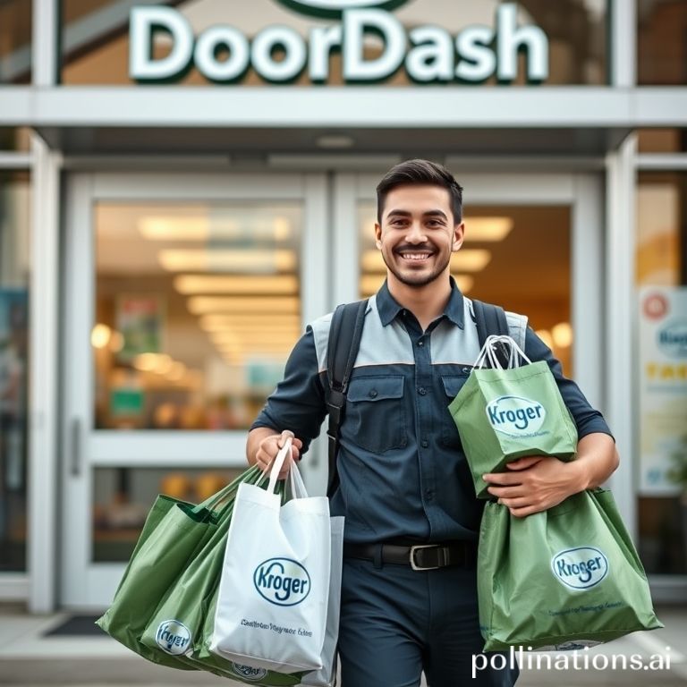 DoorDash driver delivers Kroger groceries, highlighting the expanded partnership for convenient on-demand food and essential item delivery.