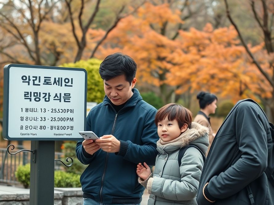 계절별로 달라지는 화담숲 운영시간을 확인하는 가족