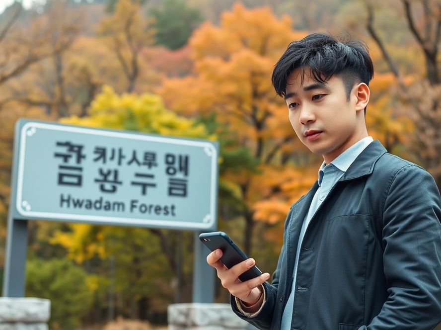 화담숲 방문 전 운영시간을 꼼꼼히 확인하는 모습