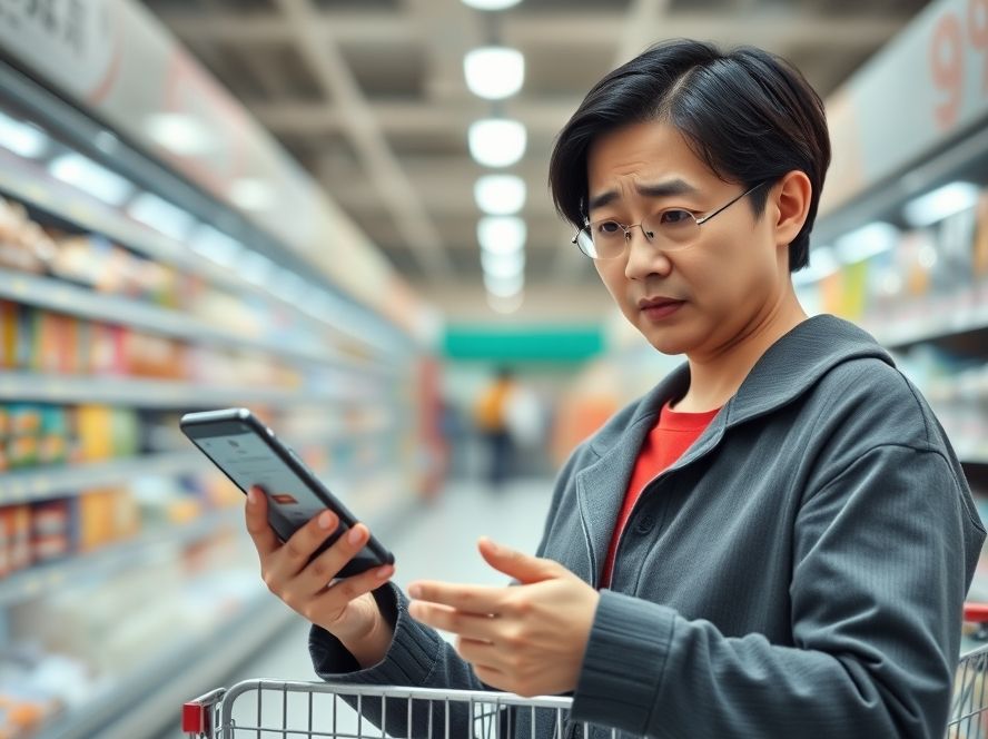 상생페이백 사용 불가로 실망한 소비자가 현명한 할인 방법을 찾는 모습