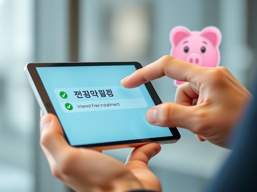 현명한 결제 습관! 무이자 할부를 선택하여 신용 점수를 지키는 모습.