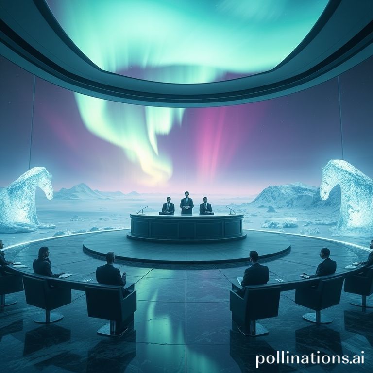 VR courtroom beneath Antarctic auroras debating silence-as-consent