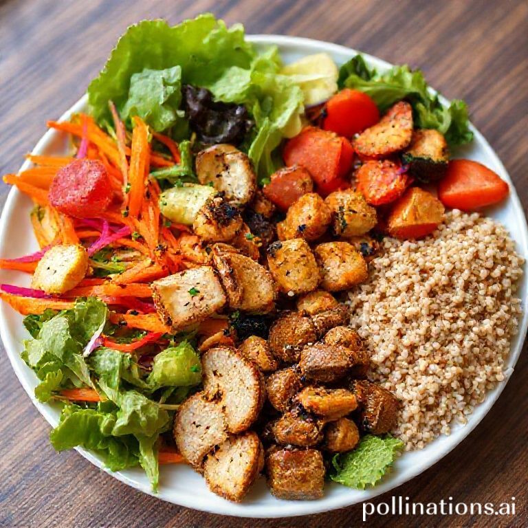 A beautifully arranged, vibrant plate filled with various whole foods: colorful salads, roasted vegetables, lean protein (e.g., grilled chicken or tofu), and a portion of brown rice or quinoa, looking appetizing and fresh. Focus on natural lighting.