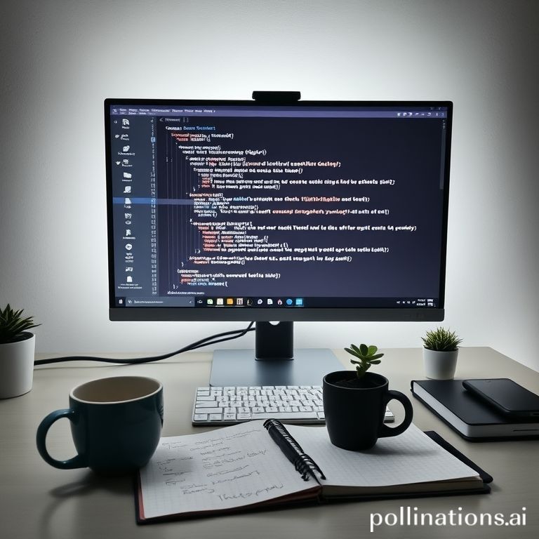 A beginner programmer's desk setup with a computer screen displaying PHP code, specifically showing PHP tags, `echo` statements, and comments. A coffee mug, a notebook with scribbled notes, and possibly a small plant are on the desk. The overall atmosphere is modern, clean, and conducive to learning, with soft lighting. The code should be clearly visible but stylized, not just a raw screenshot.
