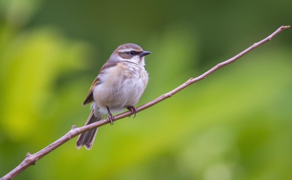 A bird perched on a branch with a soft-focus background of greenery.