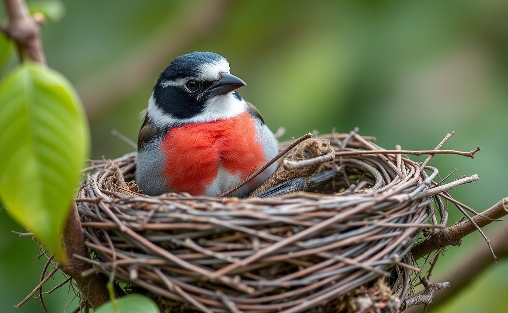 A bird's nest with contrasting colors representing male and female roles.