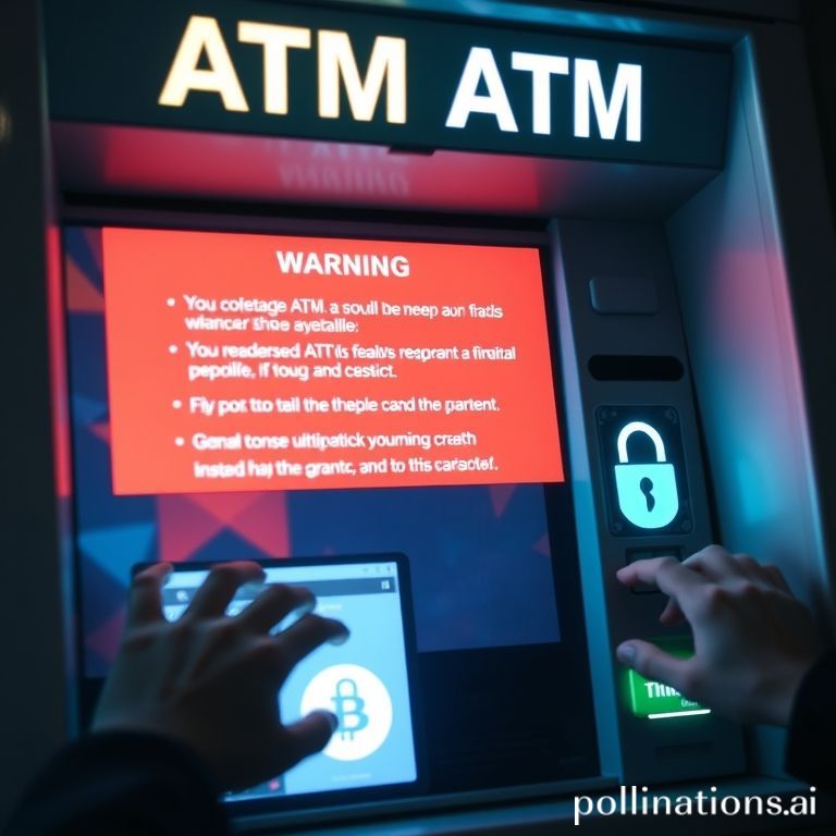 An illustrative image of a cryptocurrency ATM, emphasizing new regulatory warnings and user protection features against financial scams in Arizona.