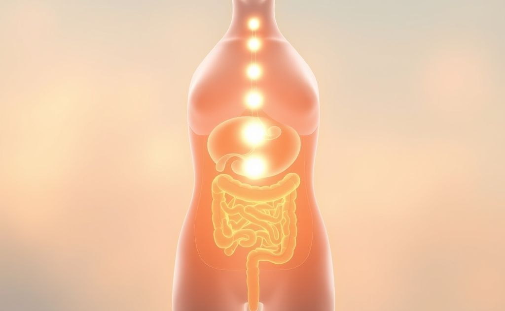 A calming image of chakras aligned with a healthy digestive system.