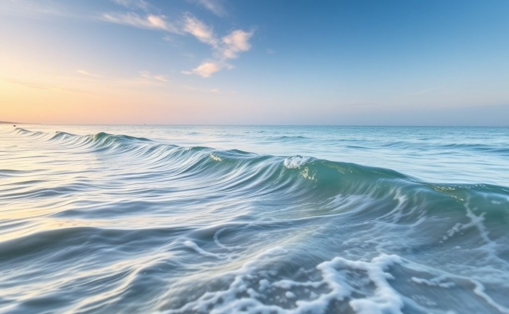 A calming scene of sound waves flowing through a serene landscape.