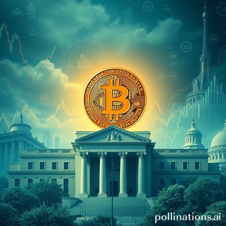 An illustrative image showing Bitcoin's upward trajectory amidst global financial shifts and central bank policy changes.