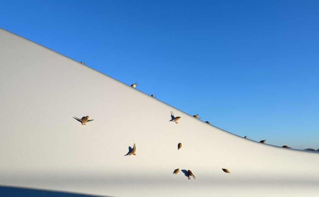 A car with bird droppings under a clear blue sky.