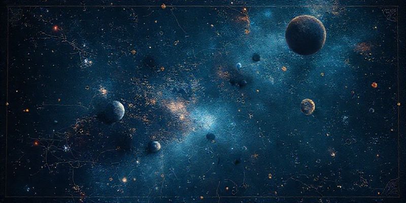 A celestial map with constellations and planets, bathed in soft, ethereal light