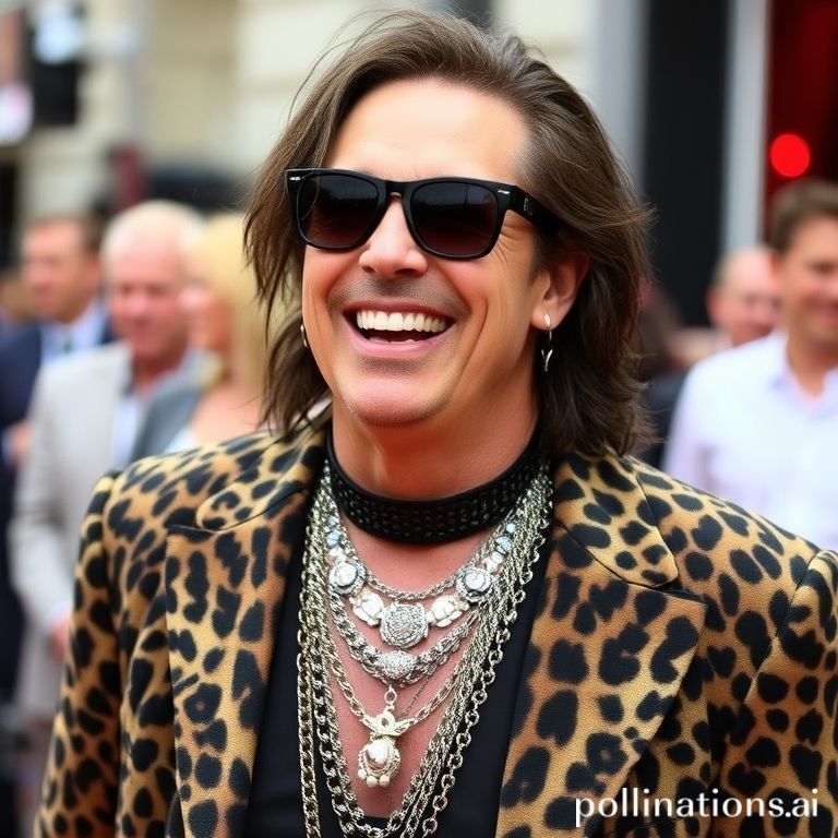 Nikki Sixx, Mötley Crüe bassist, smiling on a red carpet, wearing sunglasses and a leopard-print jacket.