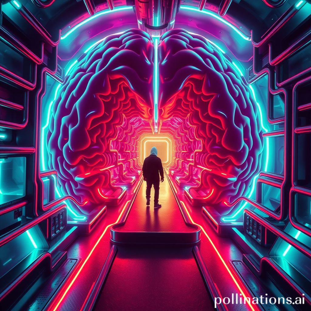 A digital brain represented as a complex maze, illustrating the complexity of bypassing AI safety filters.