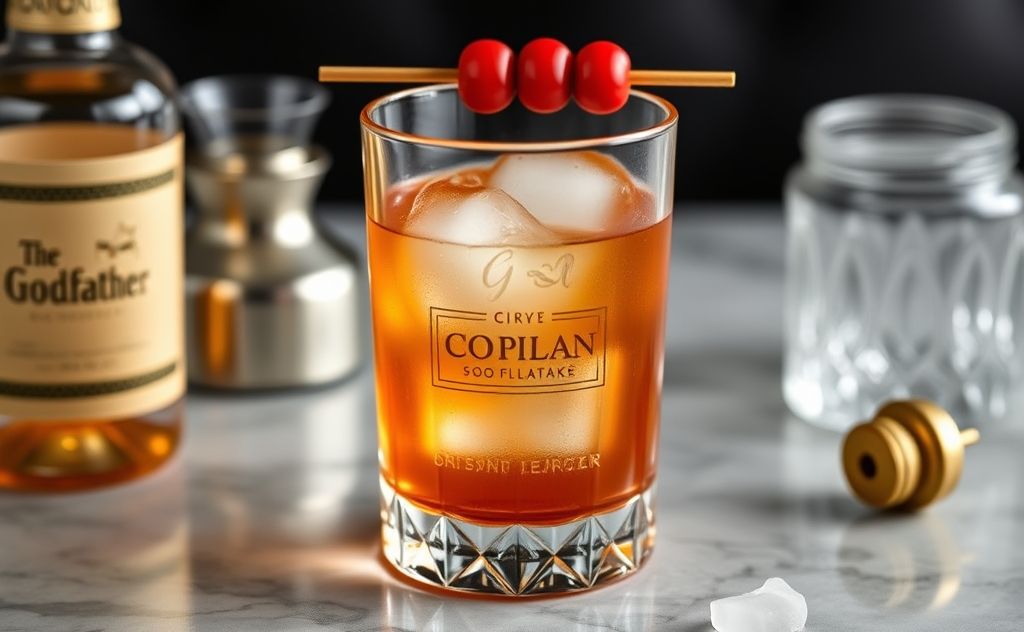 A classic Godfather cocktail in a stylish glass