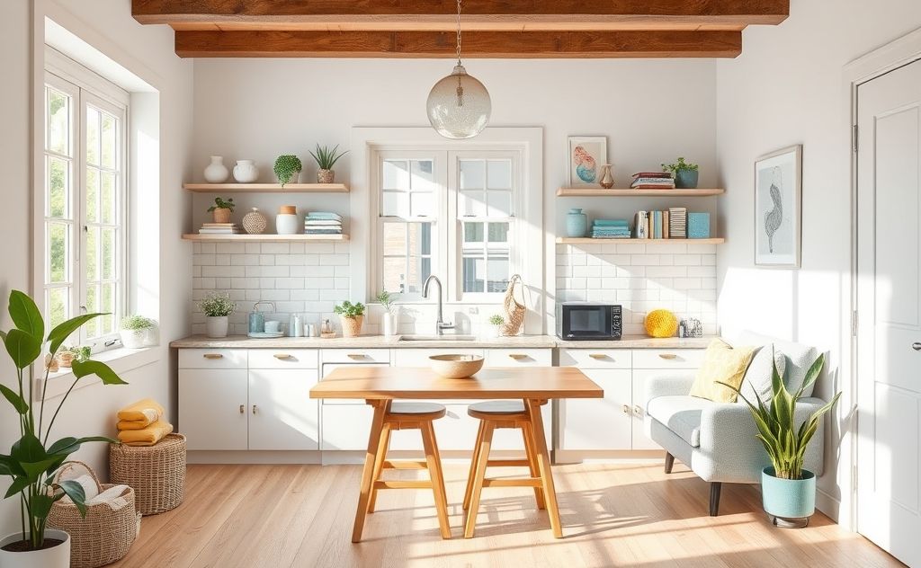 A clean and organized home with color-coded cleaning zones.