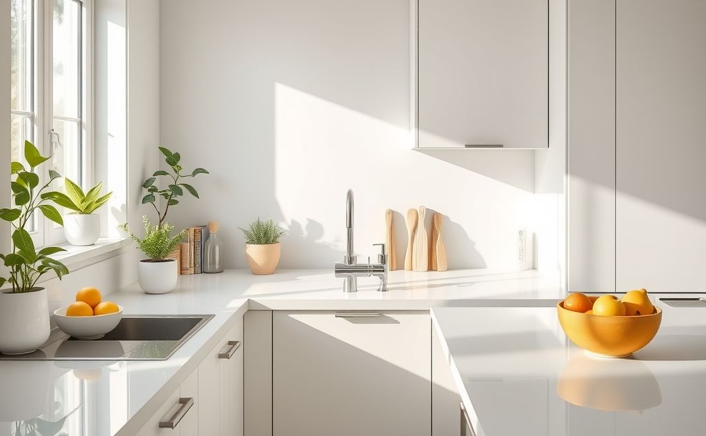A clean and organized kitchen with a garbage disposal unit.