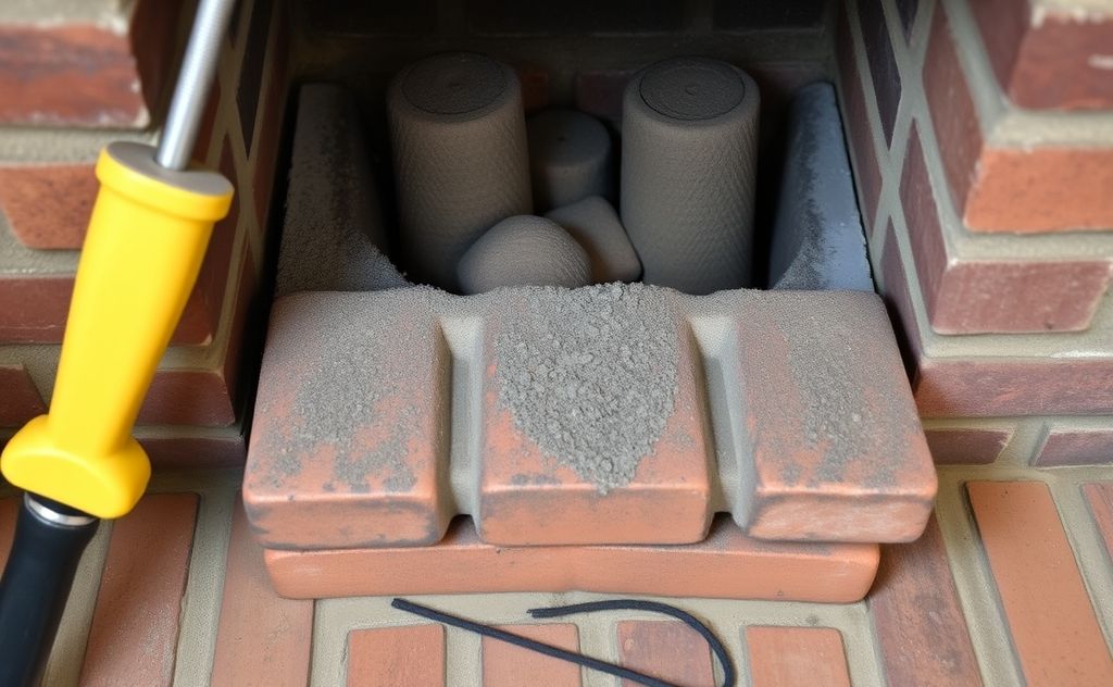 A clean chimney with tools and soot-free bricks in a cozy setting.
