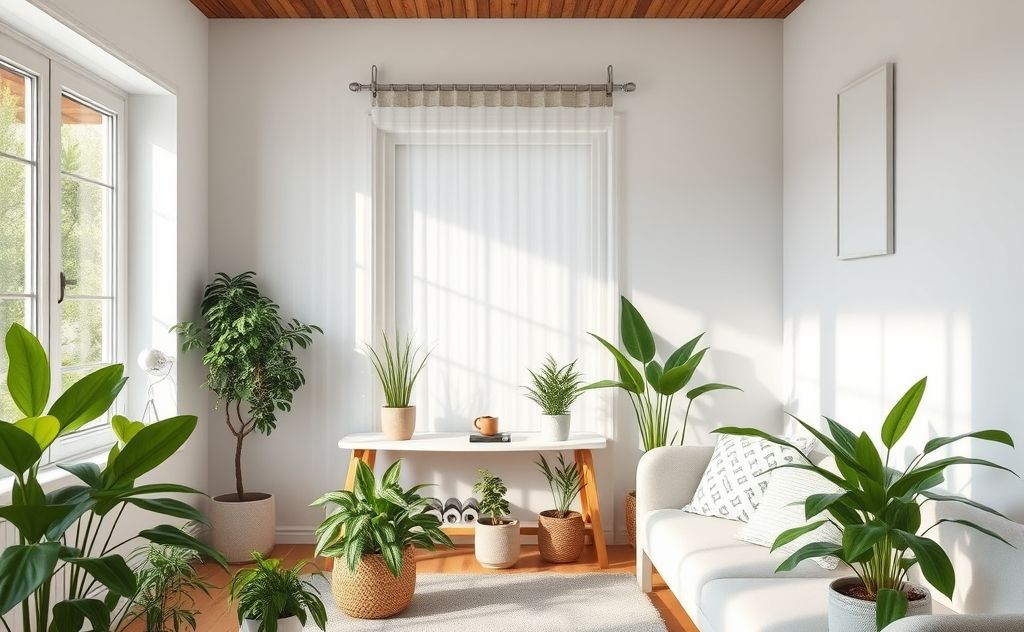 A clean home environment with air quality sensors and plants.