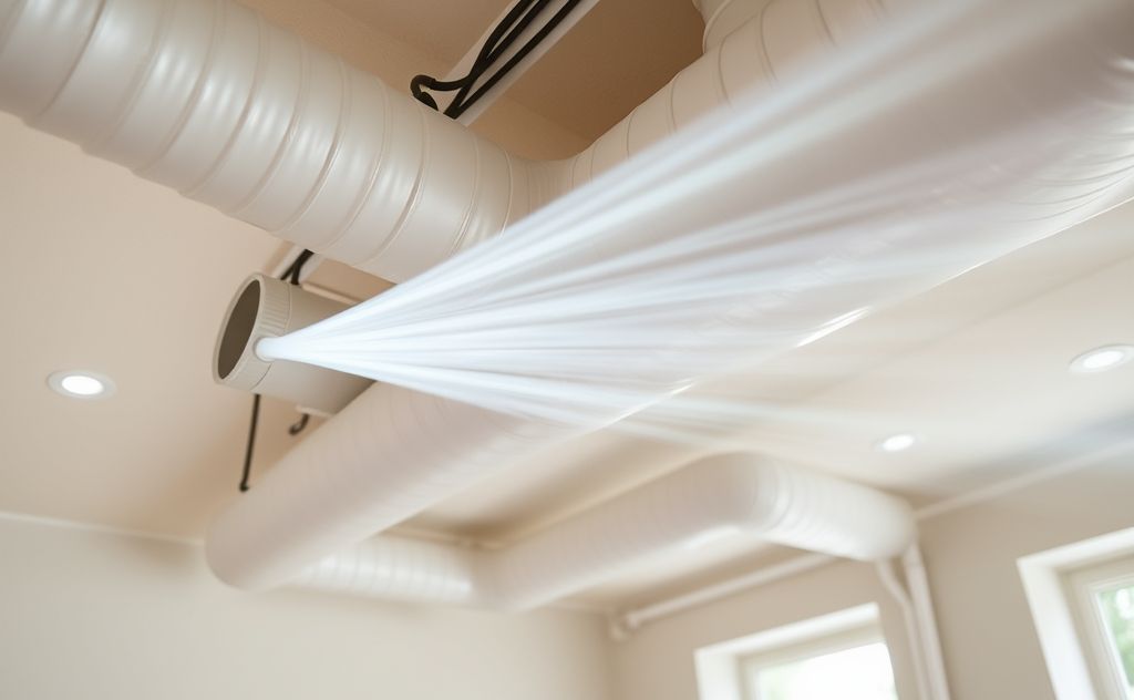 A clean home ventilation system with fresh air flowing through ducts.