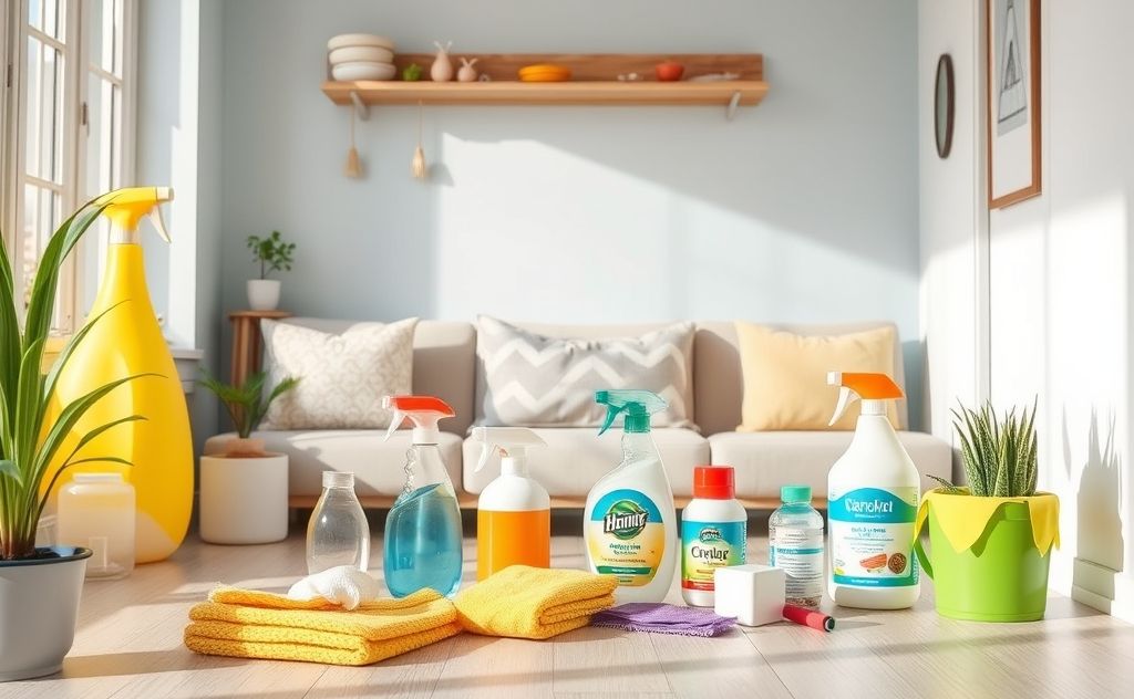 A clean home with allergy-friendly cleaning tools and supplies.