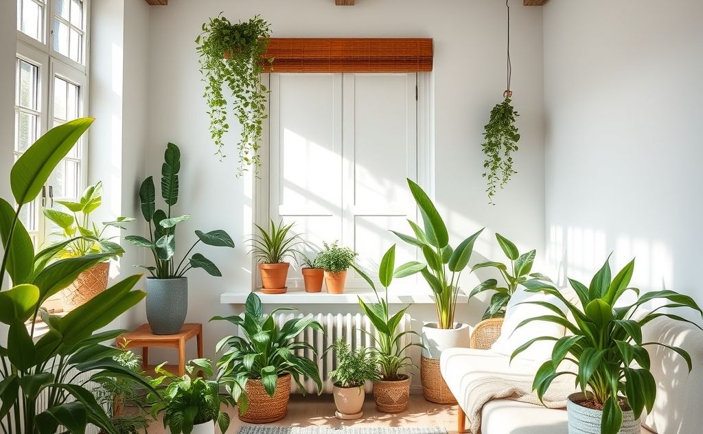 A clean home with fresh air and vibrant plants for allergy relief.