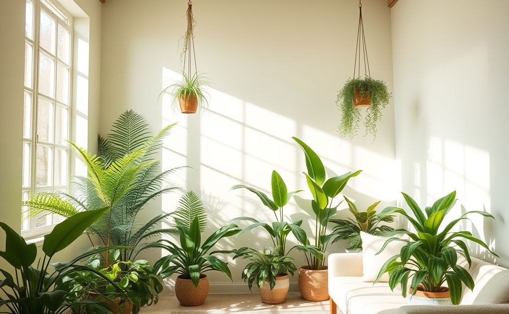 A clean indoor space with plants purifying the air.