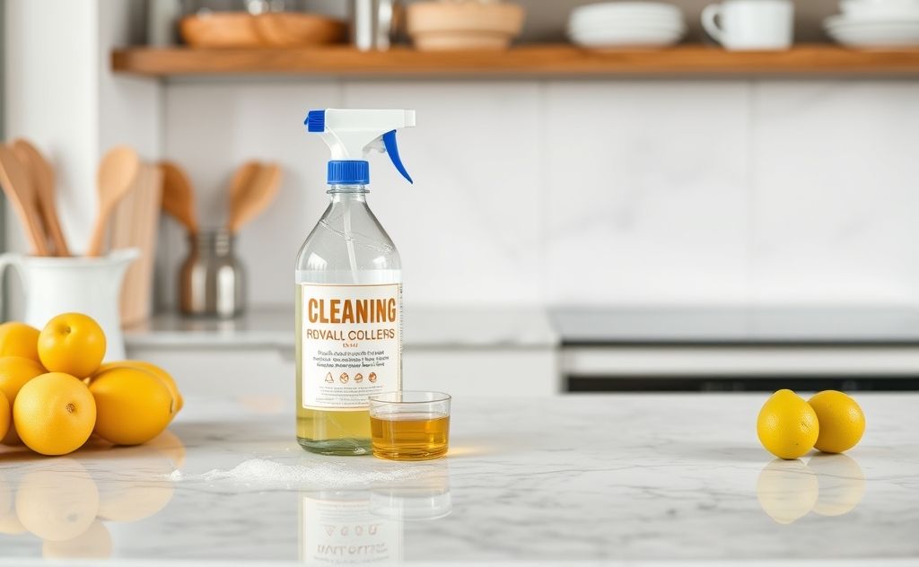 A clean kitchen countertop with natural cleaning ingredients.