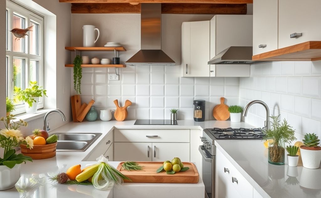 A clean kitchen with natural pest control methods and no cockroaches.