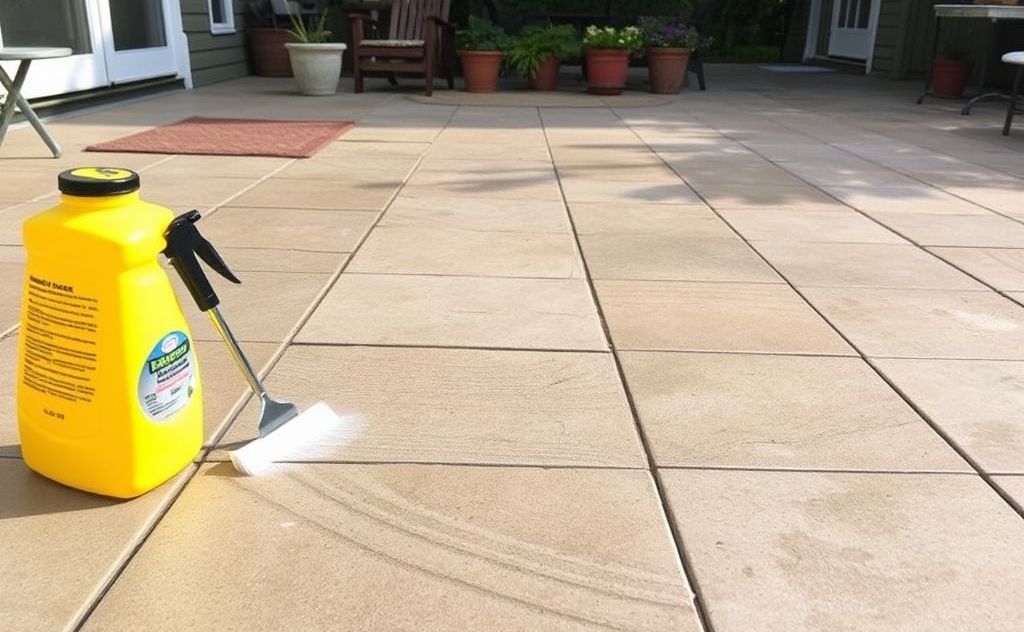 A clean patio surface with a focus on preventing mold growth.
