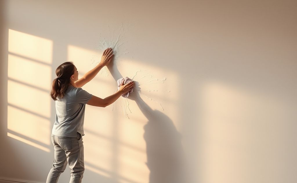 A clean wall with smoke residue being scrubbed away.