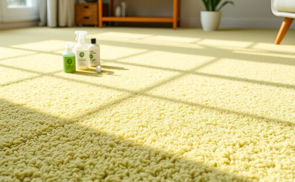 A clean, fresh carpet with natural cleaning supplies nearby.