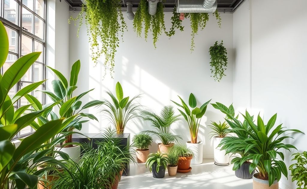 A clean, green indoor space with plants improving air quality.