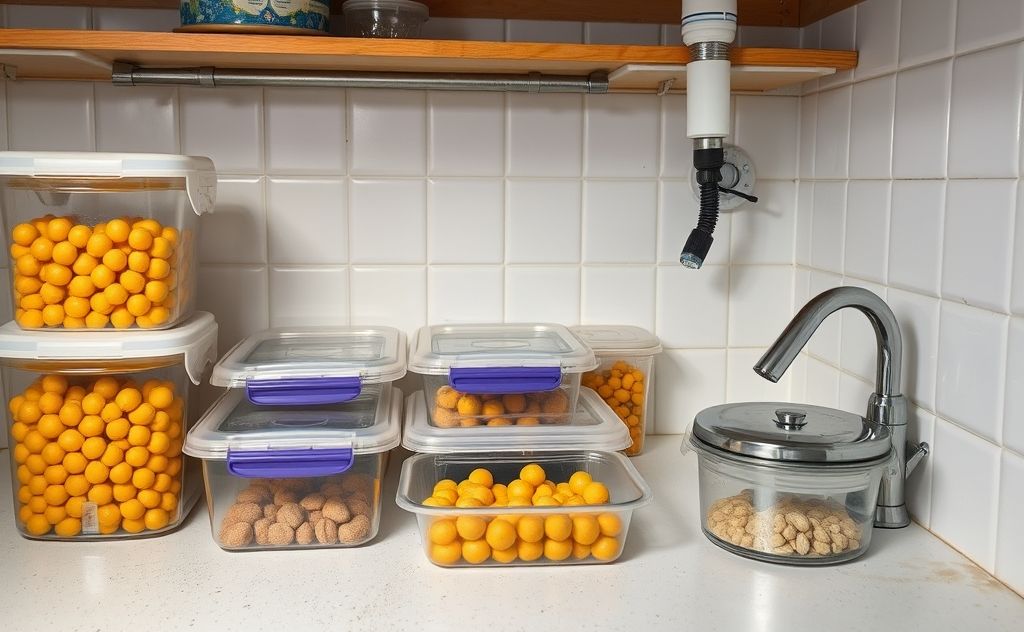 A clean, pest-free kitchen with sealed food containers and no water leaks.