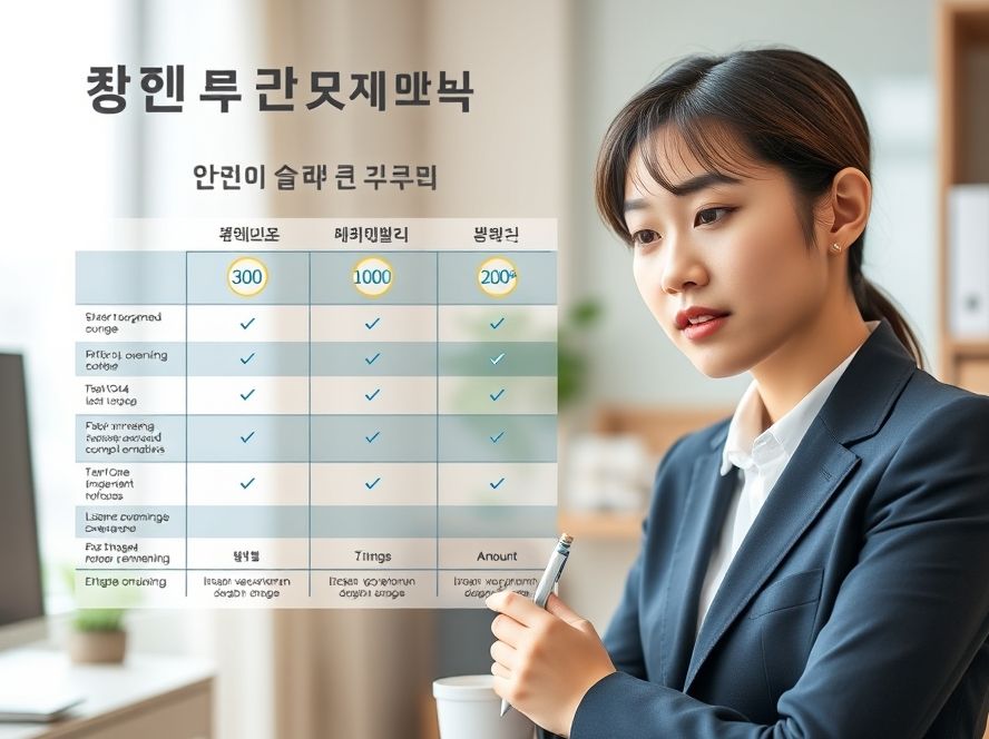 세 가지 정부 지원 정책의 핵심 차이점을 한눈에 보여주는 비교표를 분석하는 한국인.