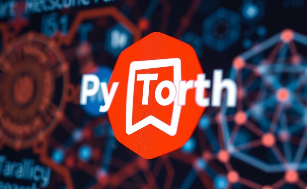 A close-up of a PyTorch logo with a backdrop of AI research elements.