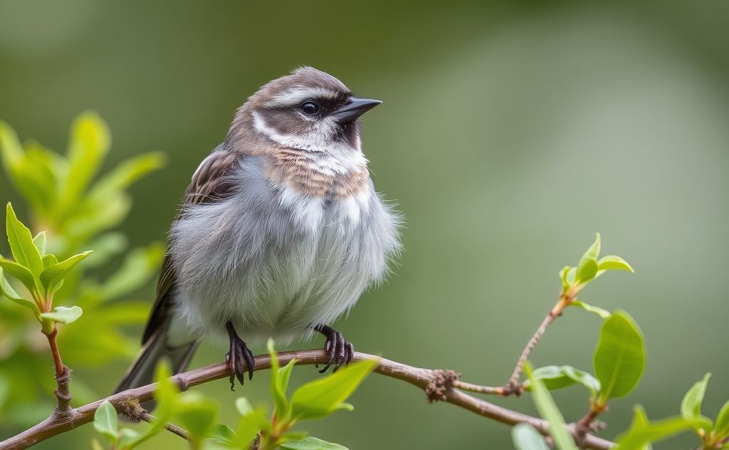 A close-up of a bird perched on a branch with vibrant greenery.