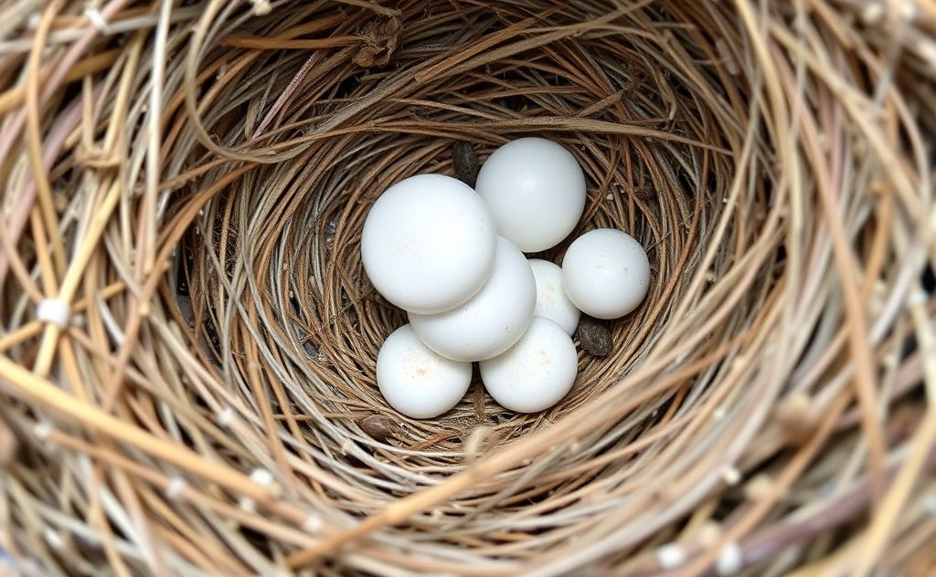 A close-up of a bird's nest with clean materials and no droppings.