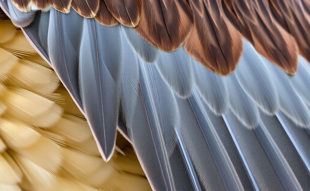 A close-up of a bird's wing with a focus on its feathers and structure.