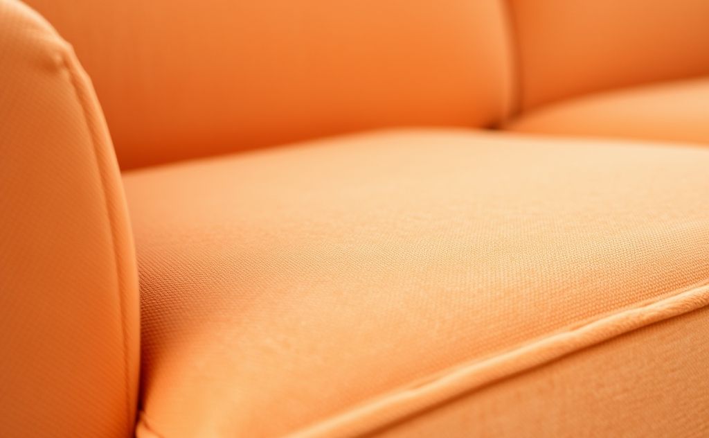 A close-up of a clean, plush couch with vibrant upholstery.